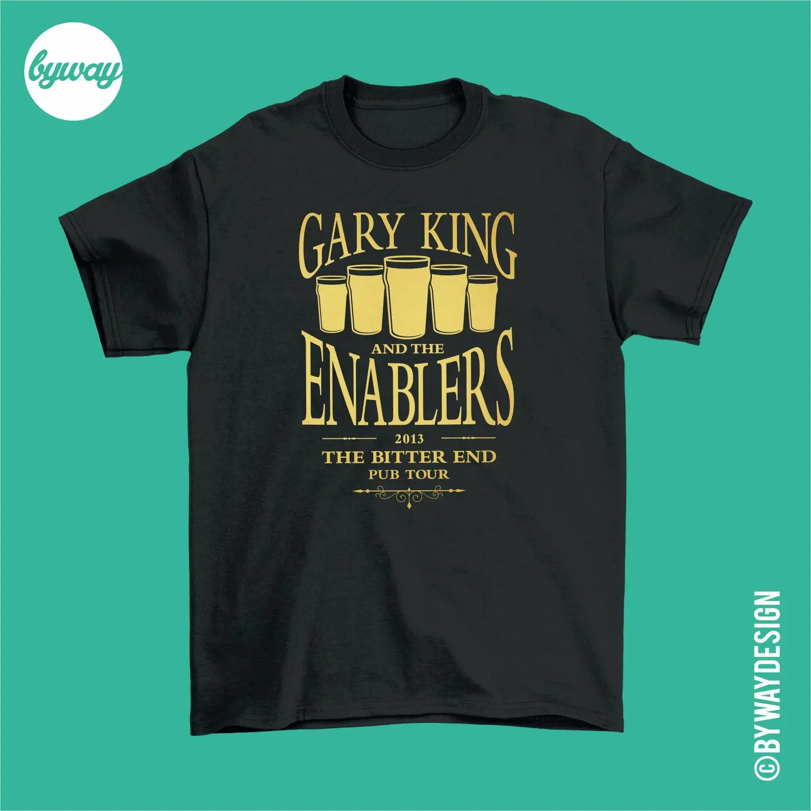 Camiseta vintage lavada de Gary King and the Enablers, trilogía Worlds End Cornetto, Golden Mile, Edgar Wright, Simon Pegg, Nick Frost