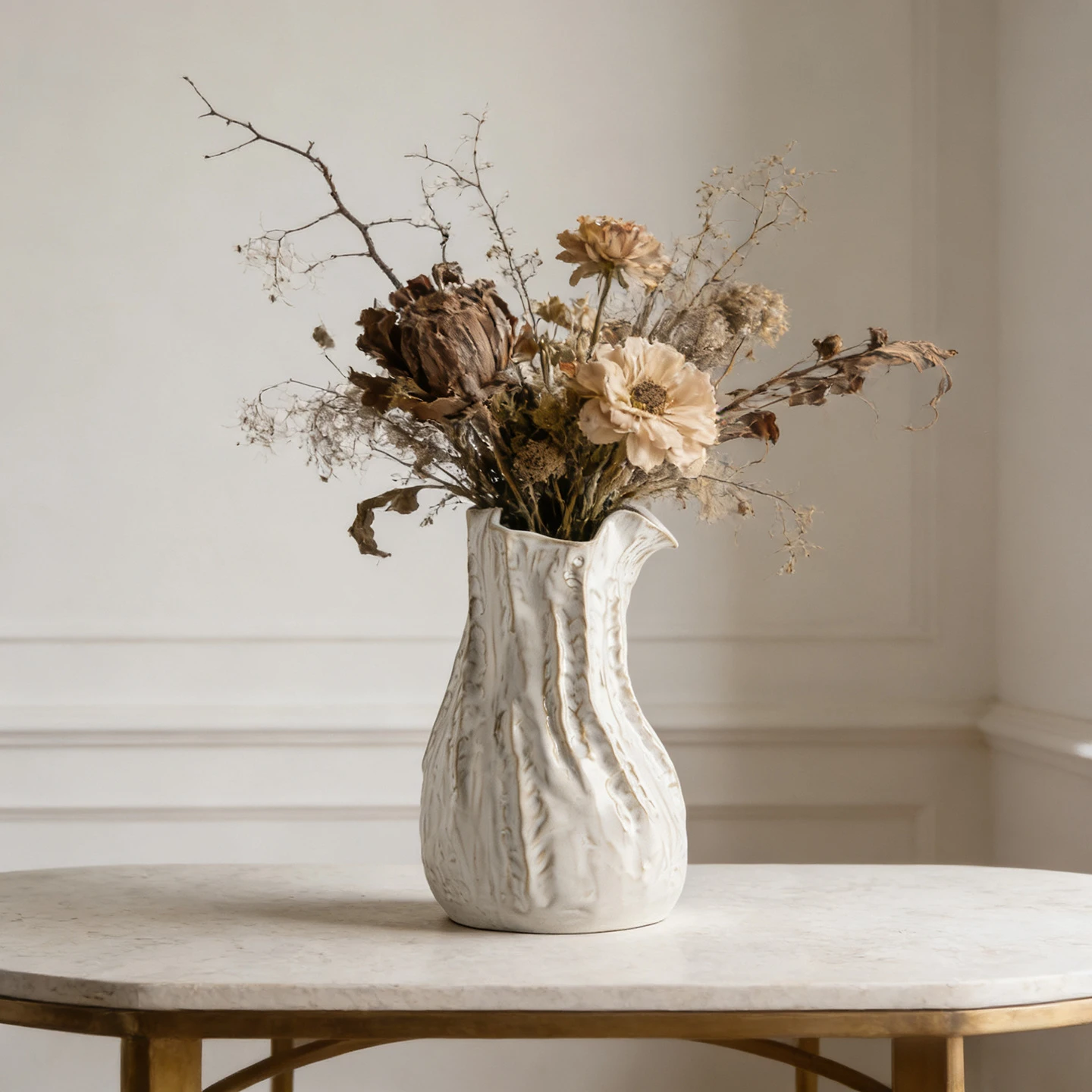 Wabi Sabi Ceramic Vase Cream White Textured Minimalist Japandi Flower Pot for Dried Fresh Flowers Home Decor Tabletop Ornament