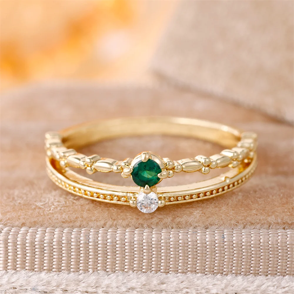 Delicate Green White Zircon Thin Finger Rings For Women Gold Color Female Stackable Wedding Bands Engagement Promise Jewelry