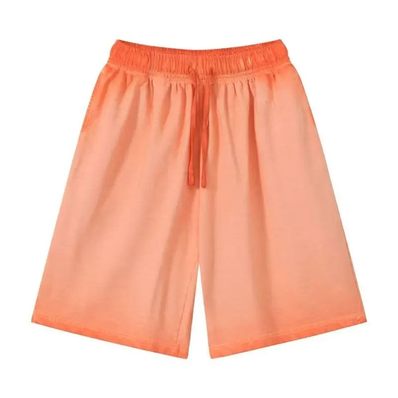 

300G Spring Summer Men Washed Cotton Casual Shorts Unisex Retro Vintage Distressed Drawstring Knee Length Shorts