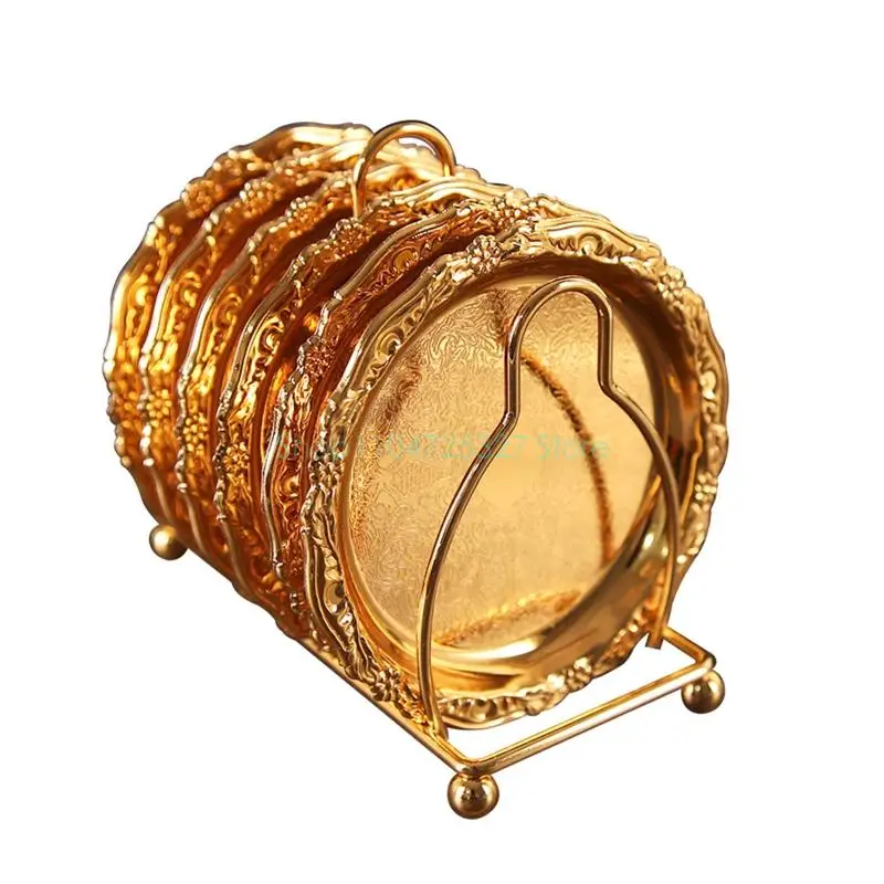 

6 Pack Cup Coasters Cup Mats Metal Placemats Golden Color Zinc Alloy Material