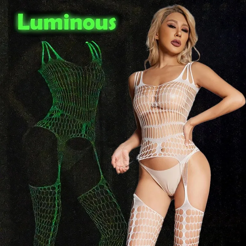 Luminous Mesh Sex Erotic Lingerie See Through Hollow Out Net Clothing Sexy Lingerie Bodysuit for Mesh Bondage Sexy Underwear