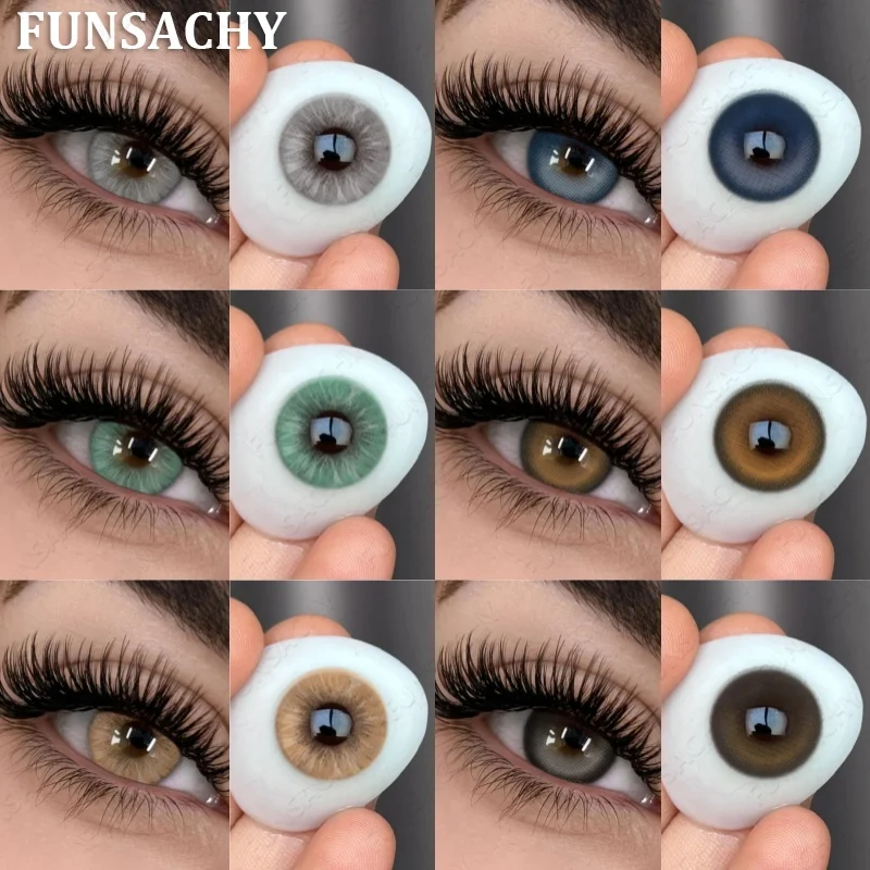 FUNSACHY 1 Paar natürliche farbige Kontaktlinsen für Augen, braun, grau, weiche Linse, schöne Pupillen, jährliche Kosmetik, grüne Farblinse