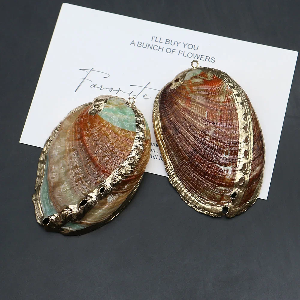 Natural Shell Conch Pendants Polished Pearl Abalone Shell Pendants Electroplated Edges DIY Nautical-Style Jewelry Accessories