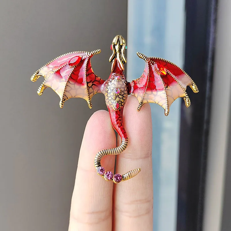 Vintage Enamel Dragon Brooches For Men Women 6-color Rhinestone Flying Dragon Clothing Accessories Party Office Brooch Pin Gifts