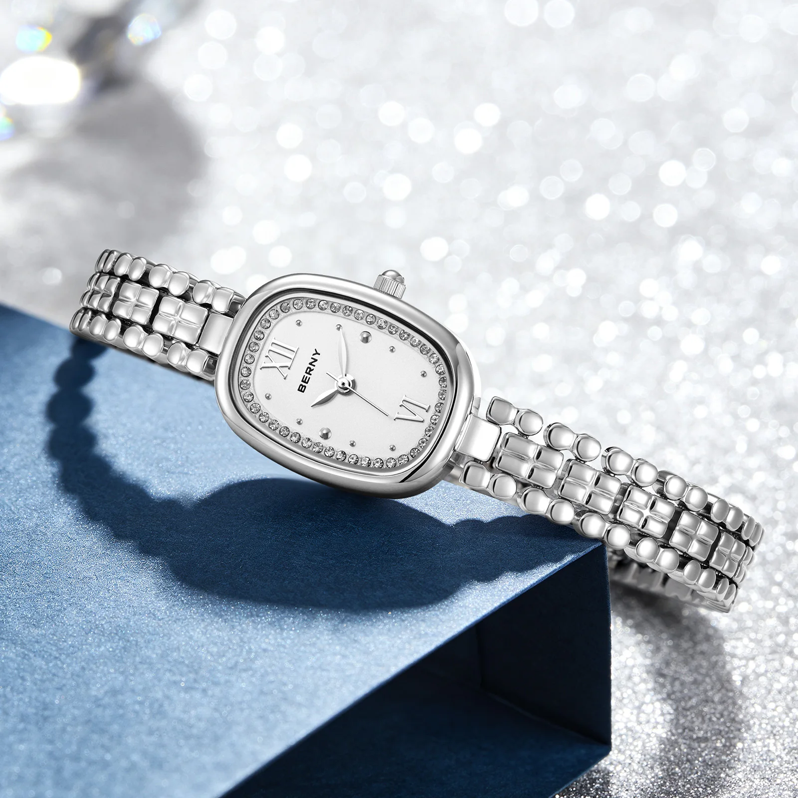 BERNY Uhren für Damen, oval, lässig, elegant, Damen-Quarzuhr, leicht, modisch, für Mädchen, Kleid, Edelstahl-Armbanduhr – Detail 18