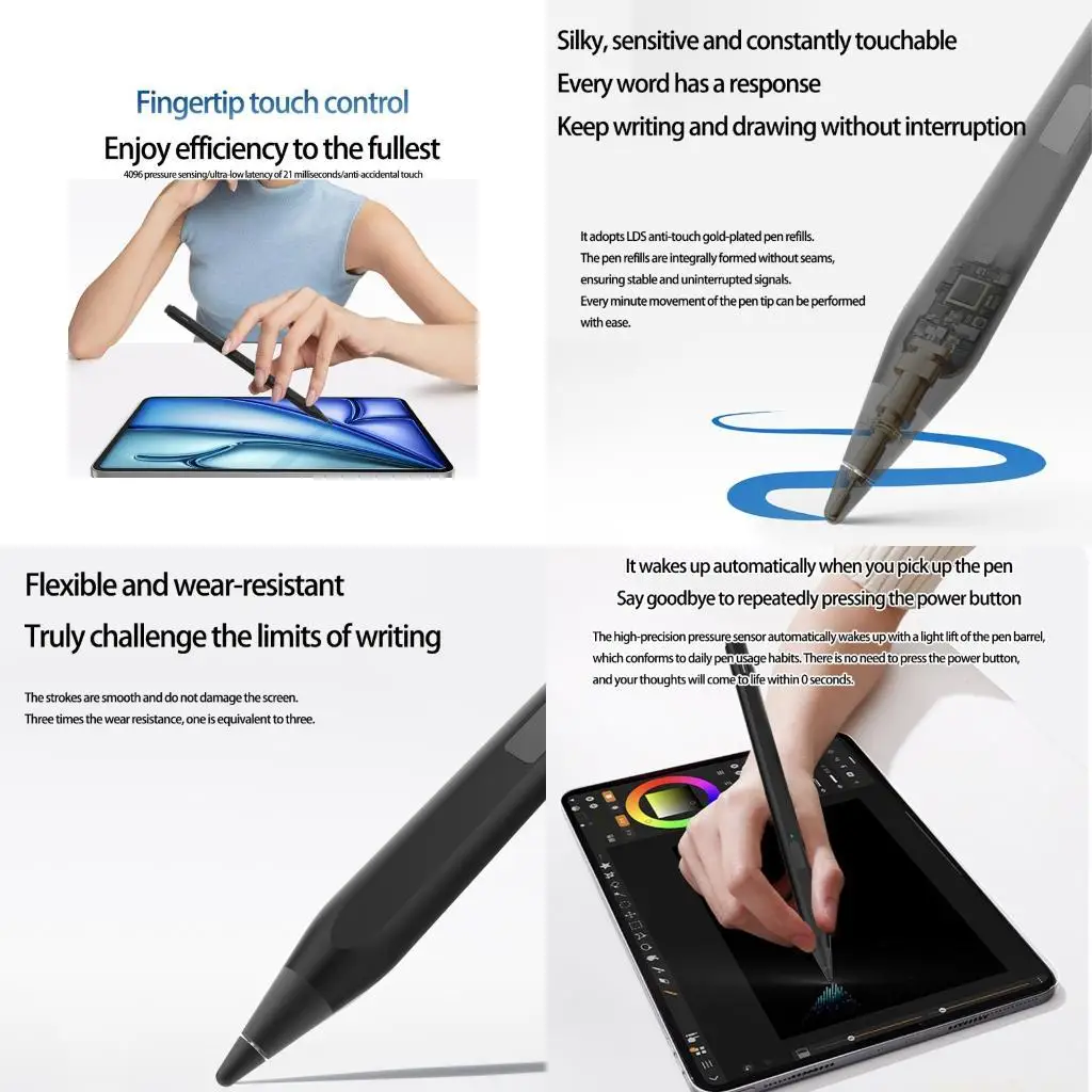 4096 Level Pressure Sensitive Pen Charging Universal For Tablets With Physical Eraser Design