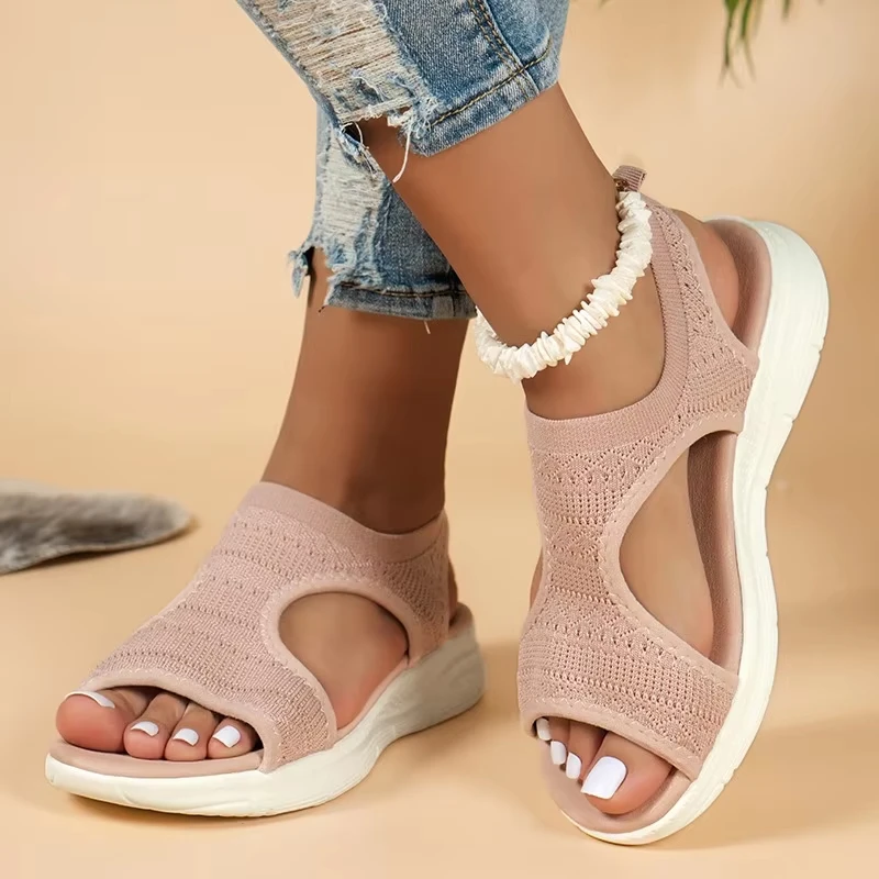 Damen-Schuhe 2026 Sommer Bequeme Freizeit-Sportsandalen Damen-Strand-Keilsandalen Damen-Mesh-Strick-Römersandalen – Detail 8