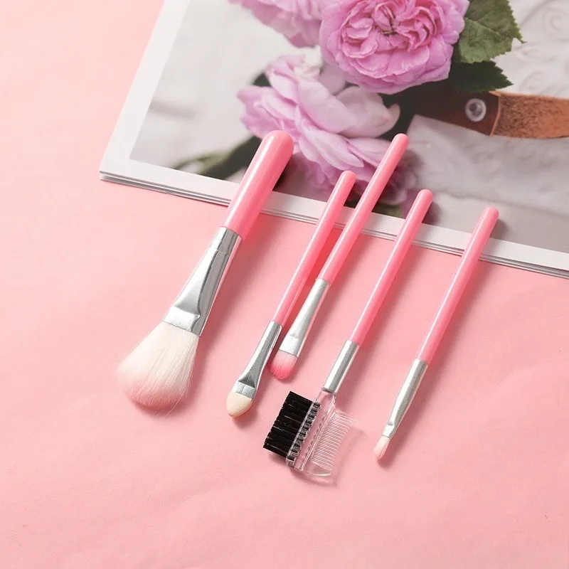 5 STKS Tas Draagbare Plastic Borstel Handvat Make-up Borstel Vezel Textuur Poeder Blusher Oogschaduw Borstel Make-up Beauty Tool Set