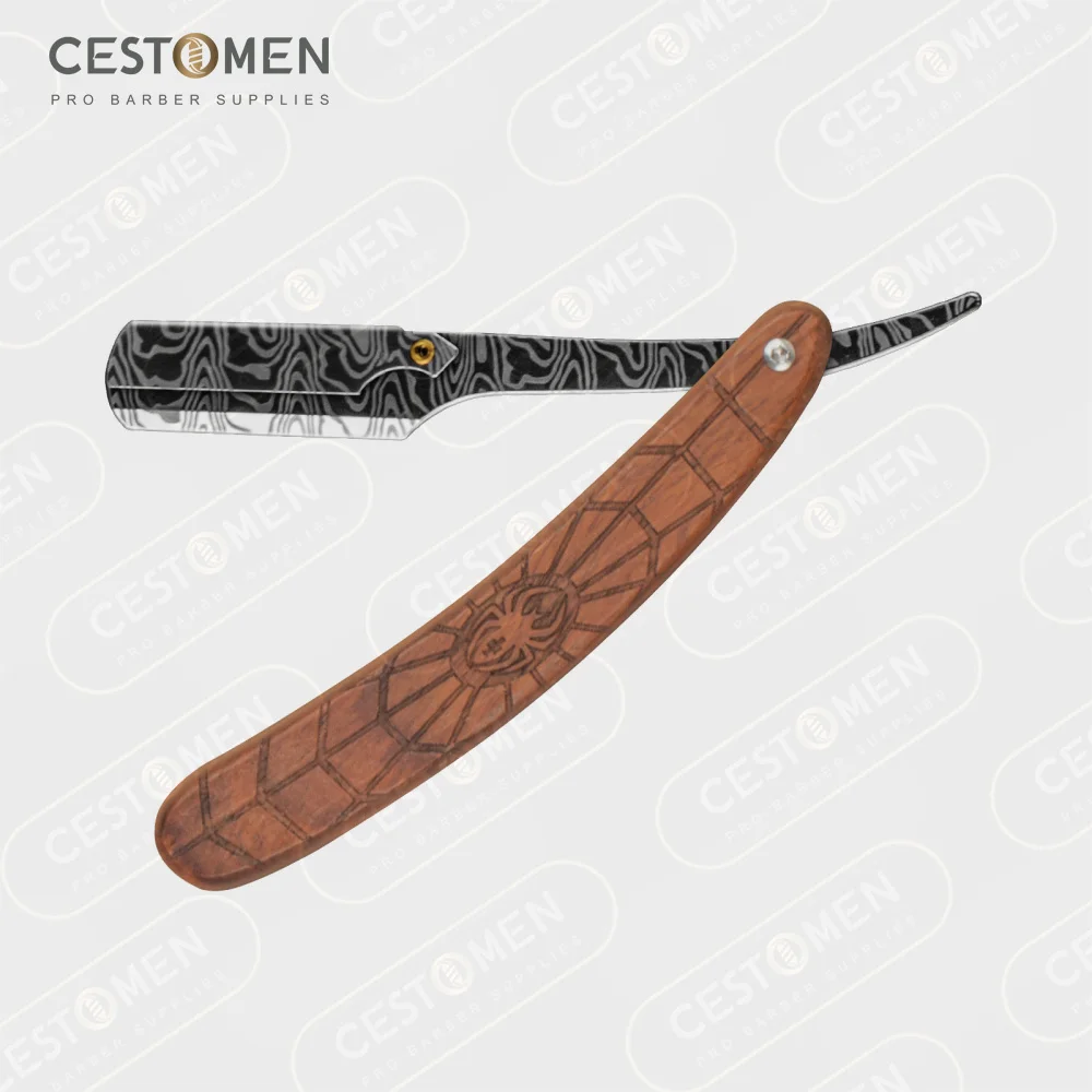 

CESTOMEN Spider Wood Handle Classic Straight Razor Knife Barber Beard Shaving Tools Single Blade Cut Throat Razor