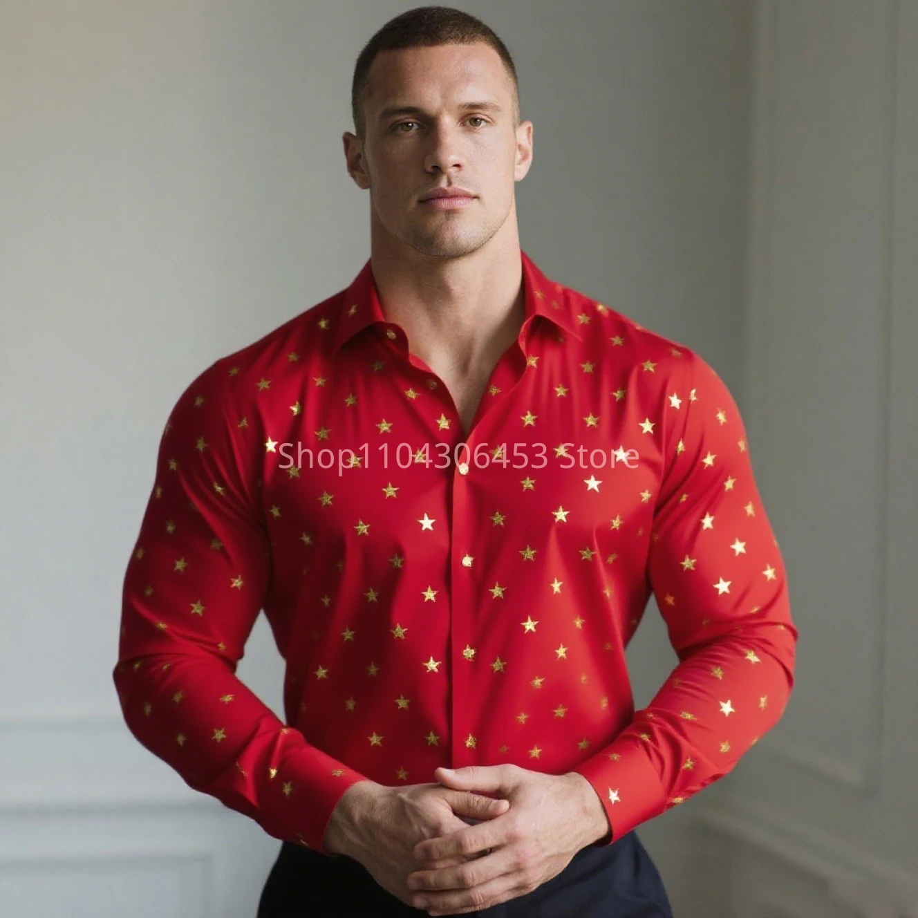 Men's Five-pointed Star Multi-color 3D Printed Shirt Hawaiian Vacation Casual Long-sleeved Lapel Shirt Business Simple Casual