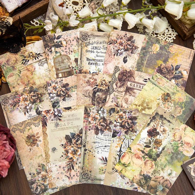 Yoofun 30pcs/lot Vintage Floral Message Material Paper Creative Flower Collage Junk Journal Scrapbooking Decorative Memo Pad