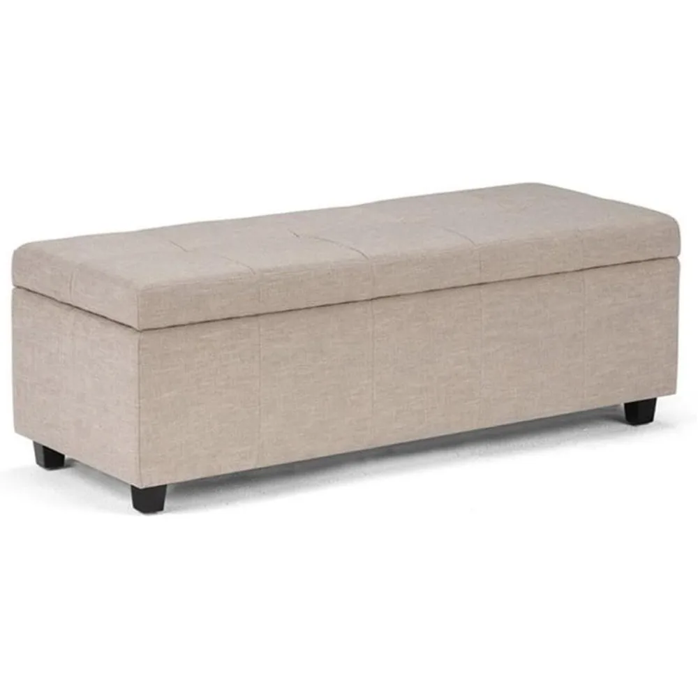 

Castleford 48 inch Wide Contemporary Rectangle Storage Ottoman in Natural Linen Look Fabric, Assembled, For the Living Room, En