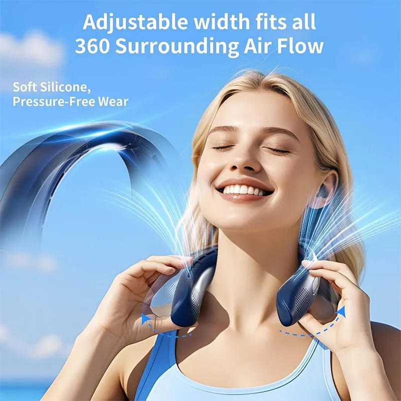 New Creative Customized Personal Outdoor Sport 3 Speed Usb Rechargeable Portable Air Cooling Bladeless Hanging Neck Fan