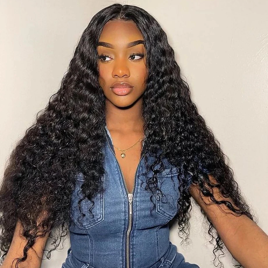 200 Density 13X6 Transparent Deep Water Wave Curly Human Hair Lace Frontal Wig 30 34 38 Inch 13X4 HD Lace Front Human Hair Wigs