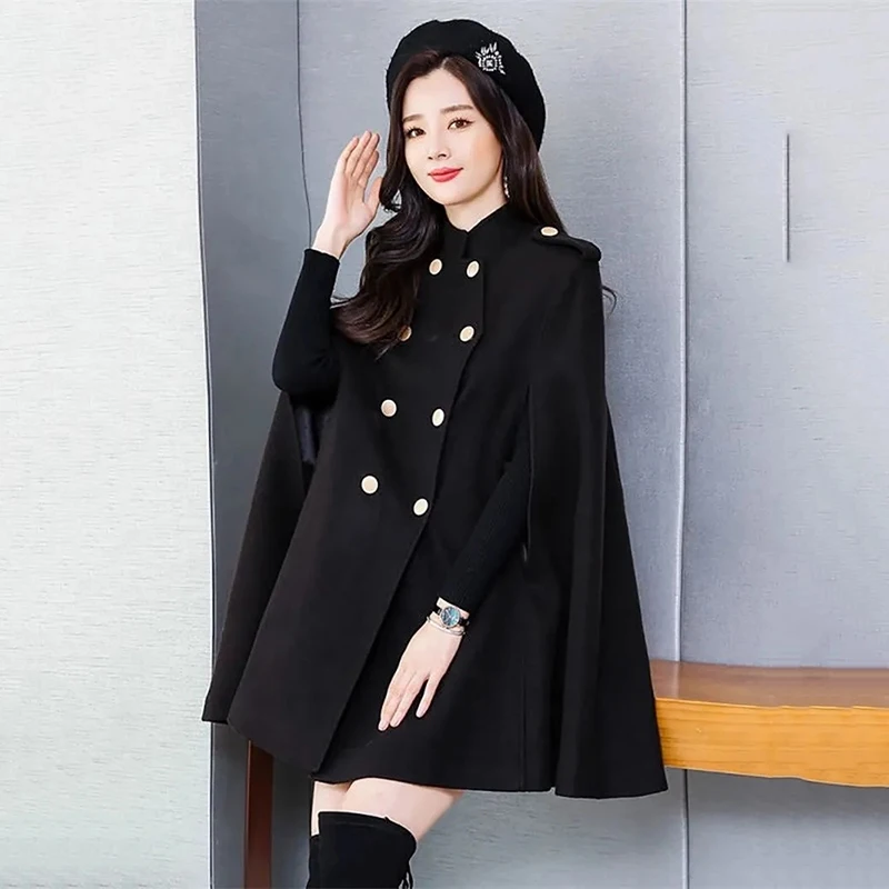 High End Fashion Vape Woolen Coat Women\'s Mid Length Autumn Winter  Double Breasted Korean Version Loose Shawl Outerwear Female