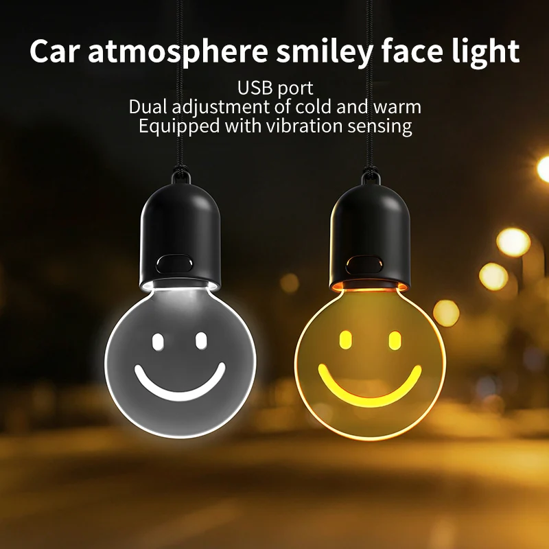 Car smiling face round face small light bulb ambient light pendant interior decoration warm light soft light safe retro