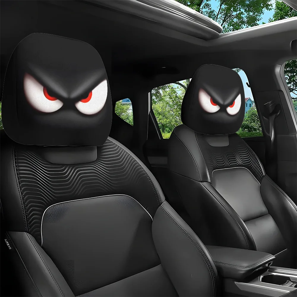 2 Peças Capas para Apoio de Cabeça de Carro com Estampa Olho Zangado, Elásticas, Sem Enchimento, Duráveis, Confortáveis, Protetor de Apoio de Cabeça para Banco de Carro, Decoração Interior Automotiva