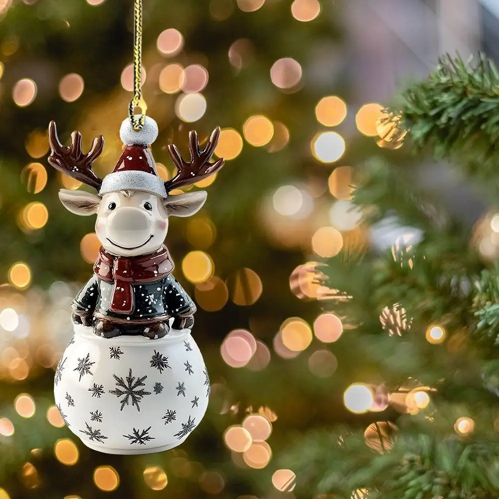 Ciondolo per albero di Natale aereo 2D in acrilico Babbo Natale/pupazzo di neve/alce Decorazione natalizia dipinta ornamento natalizio dei cartoni animati