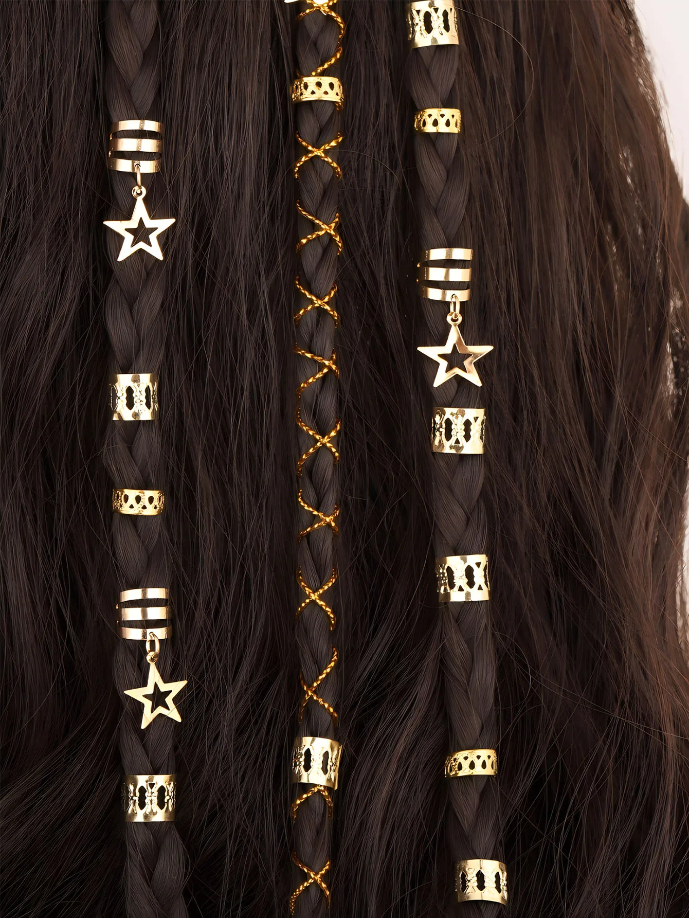 36Pcs Golden Star Hair Rings And Hair tie for Women Braids DreadLock Beads Clips Adjustable Metal Cuffs Braiding Hair Accessory