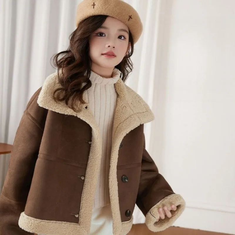 

2025 New Winter Women's Kids Puffy Coat with Faux Fur Lining Warm Thickened Autumn Winter Jacket for Children Cute Style
