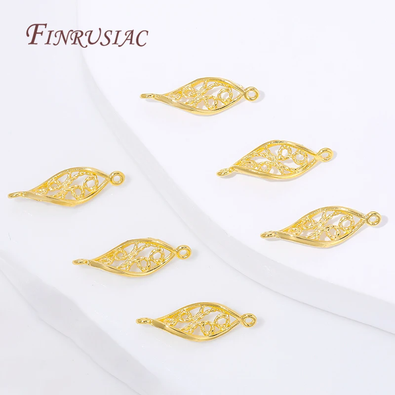 Conector de Hoja Hueca de Filigrana Chapado en Oro de 18K con 2 Agujeros, Accesorios para Fabricación de Joyería DIY, Pendientes, Collares y Pulseras