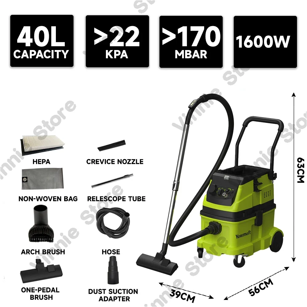 JN507G Carpet Cleaner Extractor 40L Industrial Commercial Wet Dry Vacuum Cleaner M Class Dust Excractor for Workshop
