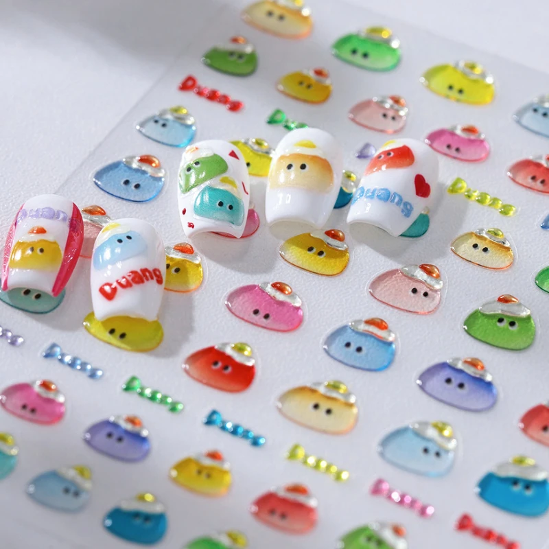 

Lovely Cartoon Pudding Colored 3D Jelly Self Adhesive Nail Art Stickers Cake Ice Cream Fruits Cute Manicure Decals Wholesale