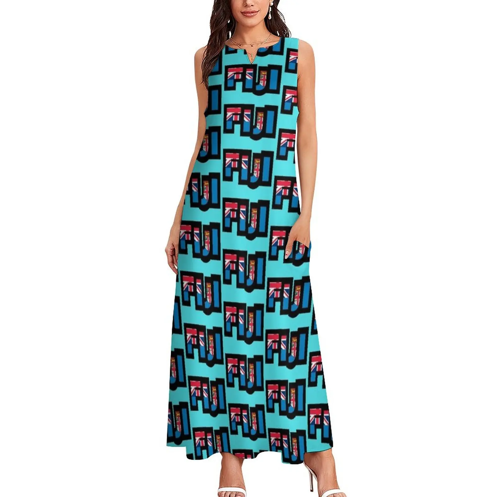 Fiji Font with Fijian Flag Long Dress women dress Women's summer suit Dress