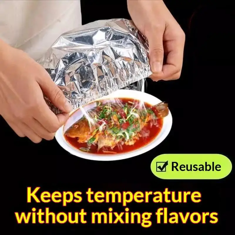 Disposable Reusable Aluminum Foil Food Covers 100Pcs Elastic Fresh Keeping Lids For Fruit Vegetable Sorting Storage