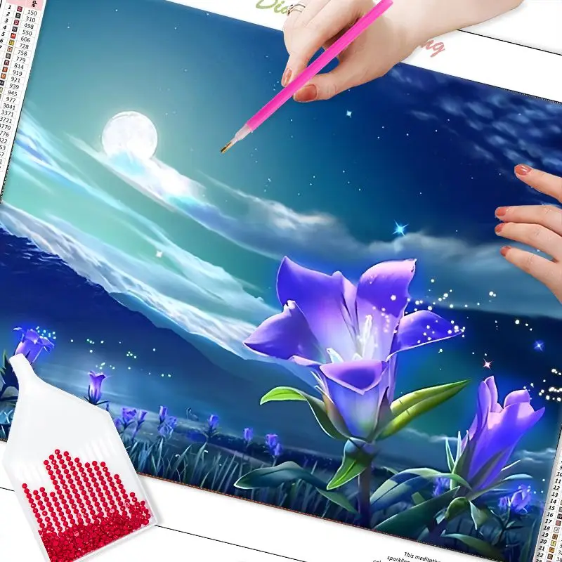 

GATYZTORY Full Round Diamond Painting Moon Scenery Diamond Mosaic Flower Picture Rhinestone Handmade Hobby Home Decor