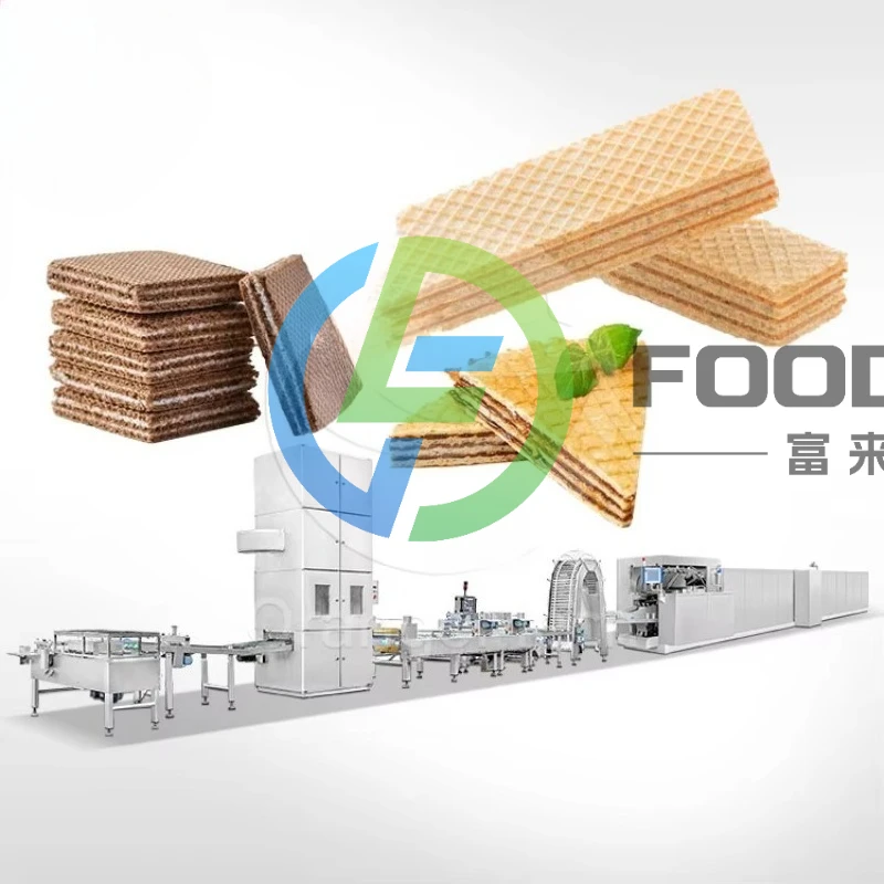 Lini Produksi Biskuit Wafer Dilapisi Mesin Pembuat Wafer Coklat Datar Kecil Otomatis Penuh