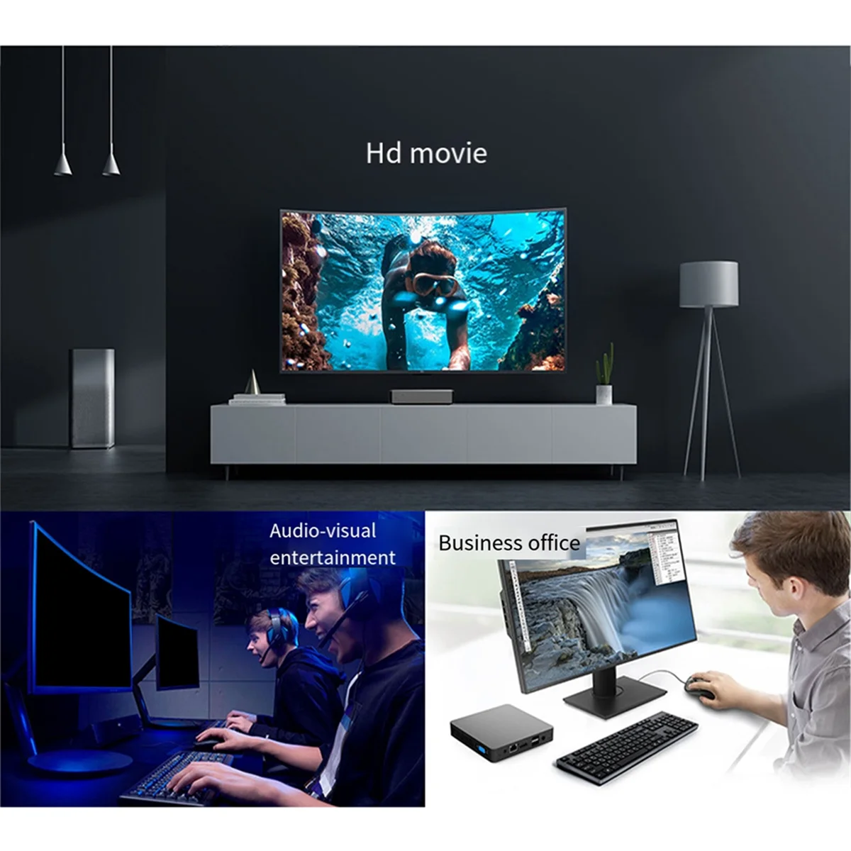 Mini PC M2 avec Intel Celeron N3350, ordinateur de bureau portable, Wi-Fi, BT 4.0, 6 Go de RAM,64 Go Dean, ports HDMI et VGA, prise UE