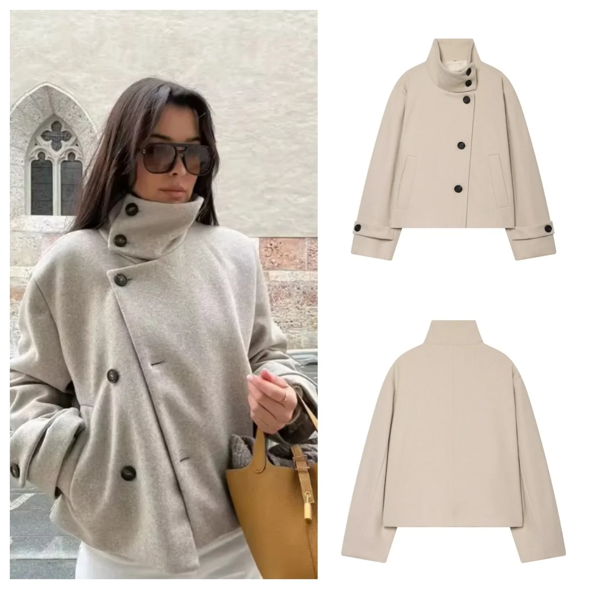 Women's Jacket 2026 New European and American Style High-Neck Fashion Button Decorative Elegant Street-Focus Casual Coat