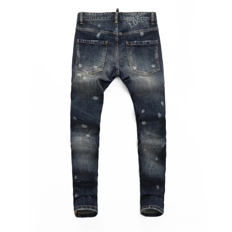 Street Designer Fashion Men Jeans High Quality Retro Washed Blue Stretch Slim Fit Painted Ripped Jeans Men Brand Denim Pants