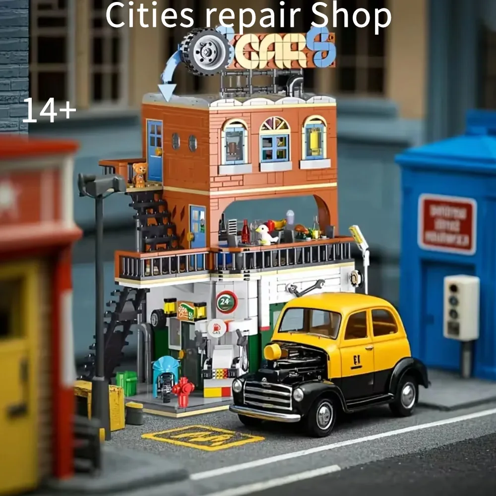 

CreativeExpert IDEAS Cities repair Shop City Model MOC Street View 2in1 Building Blocks with light Toys steam 1637pcs