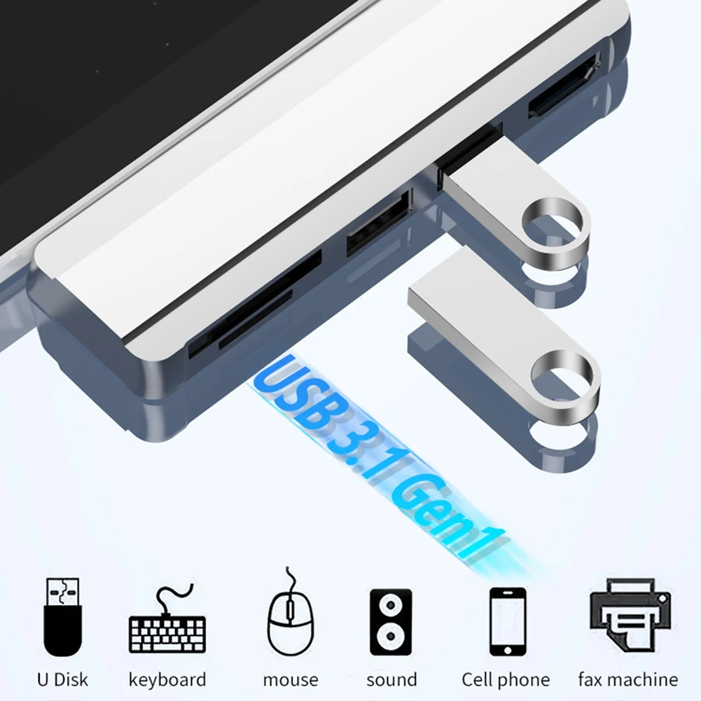 

5 in 1 USB Docking Station with 4K HDMI-compatible 5 Ports USB 3.0 Memory Card Slot Reader Converter Computer Accessories