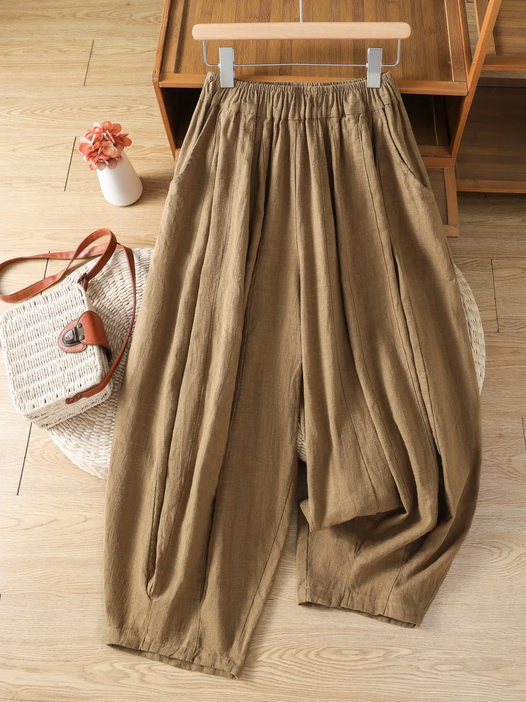 Loose Fit Wide Leg Cotton Linen Lantern Pants Women's Casual Comfortable Autumn Pants Hide Meat Slimming Long Pants