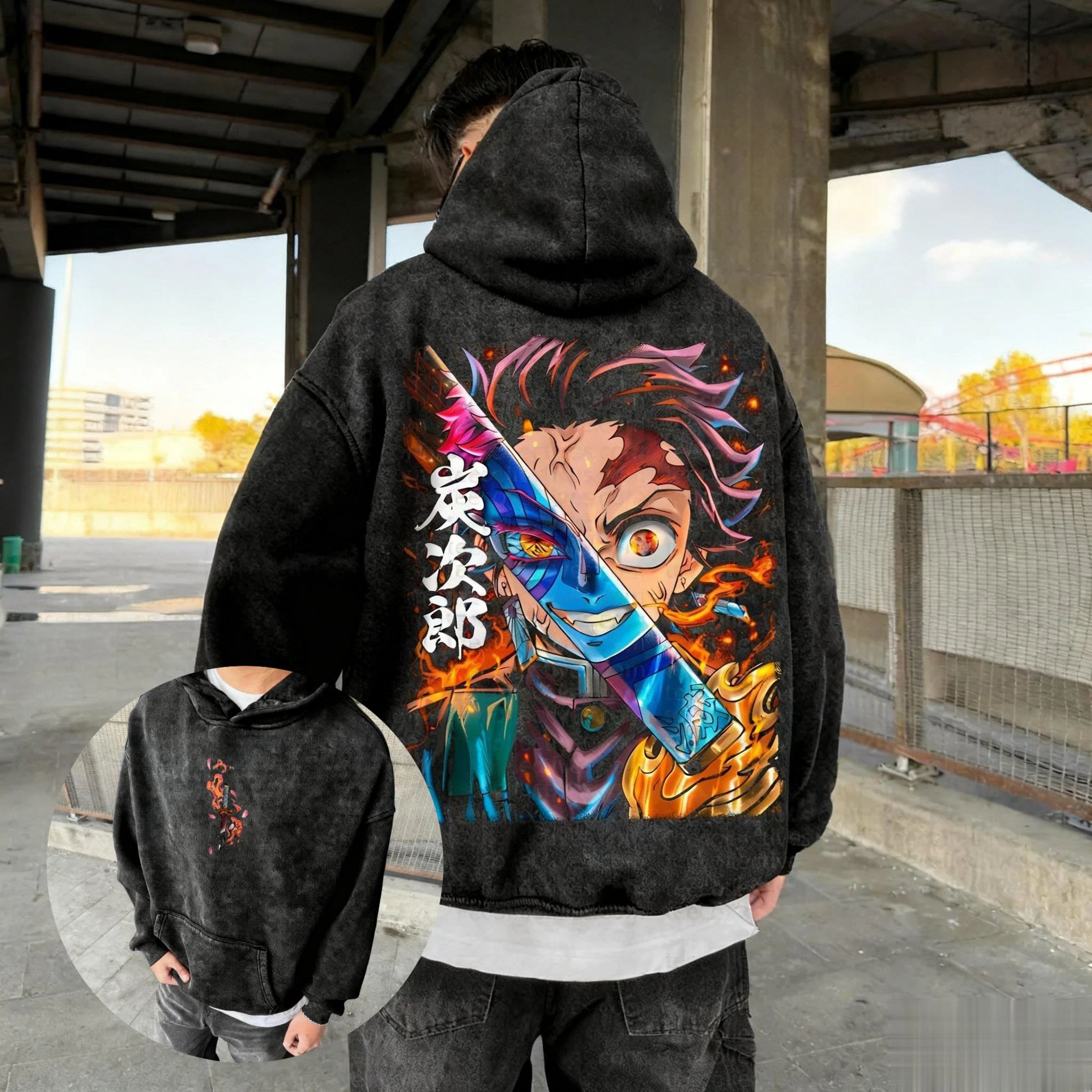 

Толстовка с капюшоном большого размера Demon Slayer Tanjiro, новая осенняя модная уличная одежда для мужчин и женщин, пуловер, повседневные топы Y2k, Harajuku