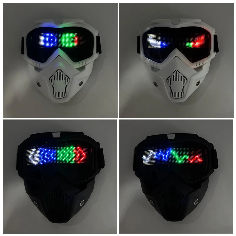 

Маска-шлем Cool White Black Full Face Mask с LED-подсветкой, управлением по Bluetooth через приложение и кнопками, для взрослых, для косплея