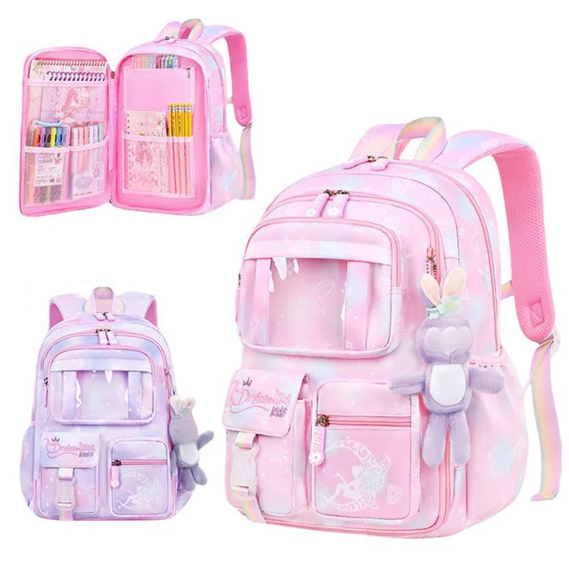 Elementary School Schoolbag Female Refrigerator Door Open Light Large Capacity Cute Kids Backpack Grades 1-6 Students Supplies