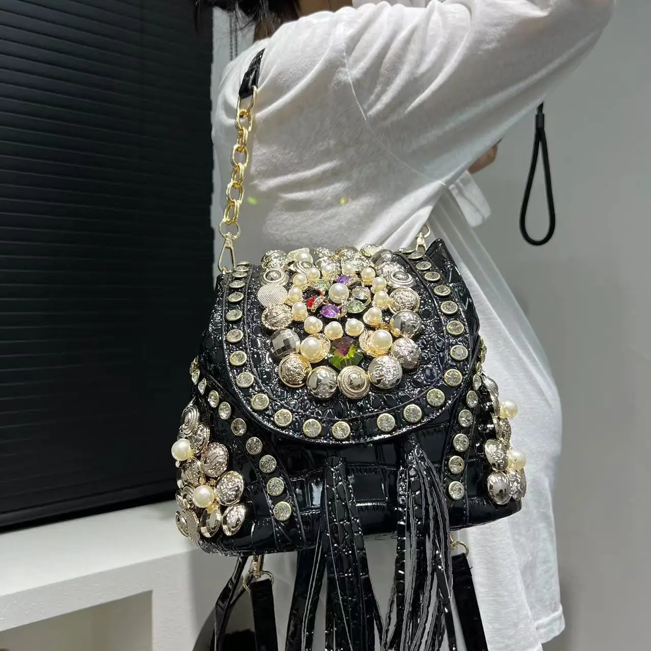 Women\'s Fashion Diamond Handbag Elegant Evening Beaded Light Luxury Backpack Crossbody Bag