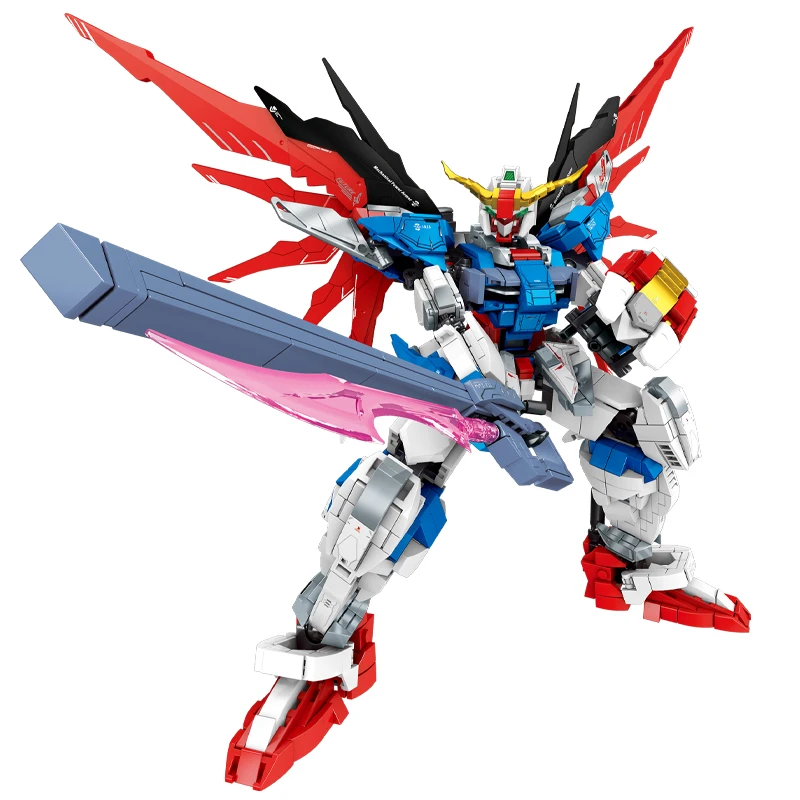 Model budynku dla dorosłych o wysokim stopniu trudności, mecha, małe klocki z cząstek, mechaniczna figurka wojownika ze stojakiem jako prezent