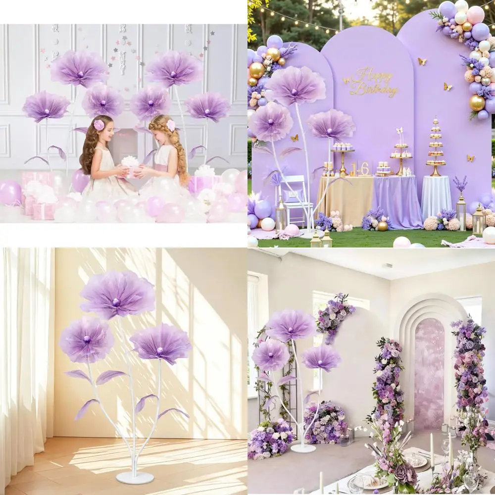 

Giant Purple Silk Flowers 5.58FT Tall with Stand for Party, Wedding, and Garden Decor