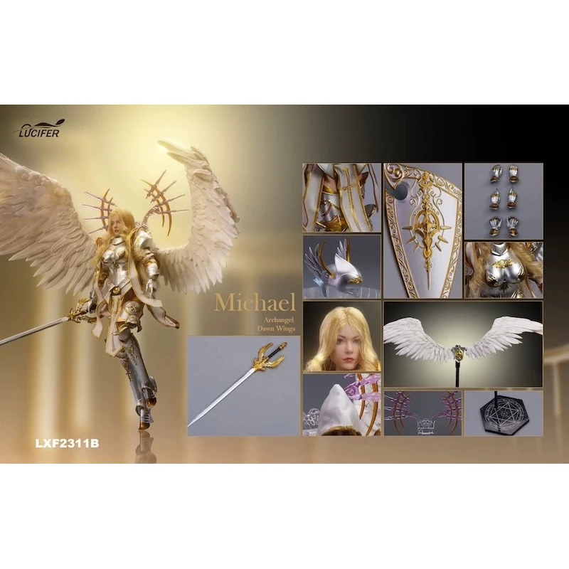 1/12 재고 있음 루시퍼 Lxf2311 여성용 새벽의 날개 - 마이클 대천사 골드 실버 에디션 풀 세트 6인치 액션 피규어 모델