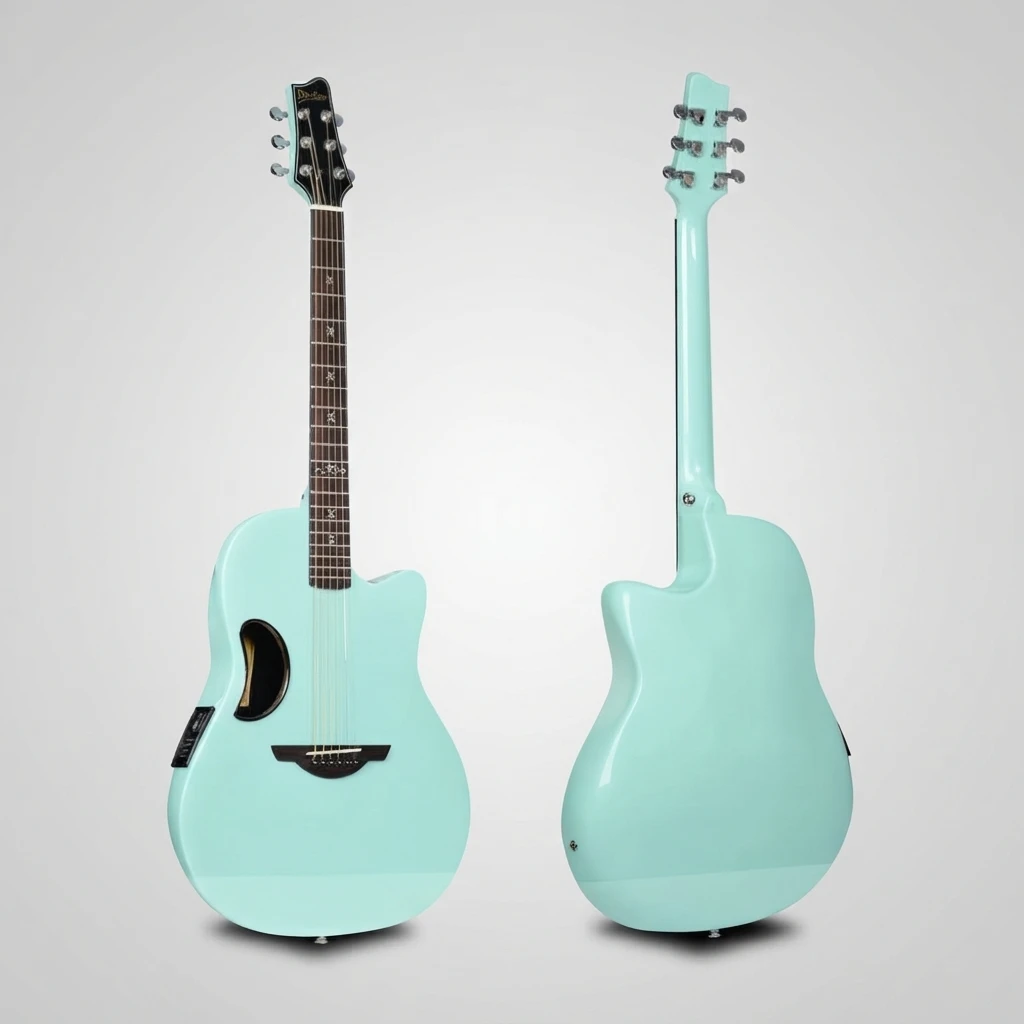 Mint Green Acoustic Electric Guitar 6 String Cutaway Glossy Body Chrome Tuners X Inlay EQ Side Panel With White Bridge Pins