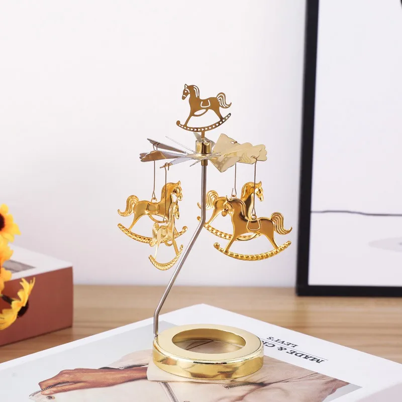 

Girl's Heart Gift Aromatherapy Hot Rotating Candlestick Walking Horse Lantern Candlestick Creative Windmill Golden Wax Ornament