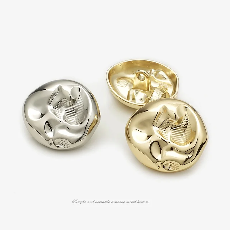 10PCS Vintage Gold Concave Irregular Metal Buttons Unique Shaped Decor Buttons for Jacket, Overcoat, Sweater Garment Accessories