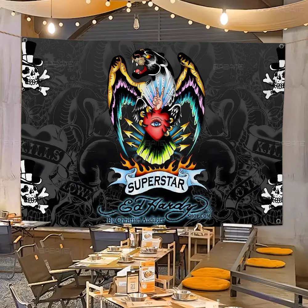 E-Ed H-Hardy Fashion Banner Art Printing Japanese Wall Flag Anime Wall Hanging Home Decor