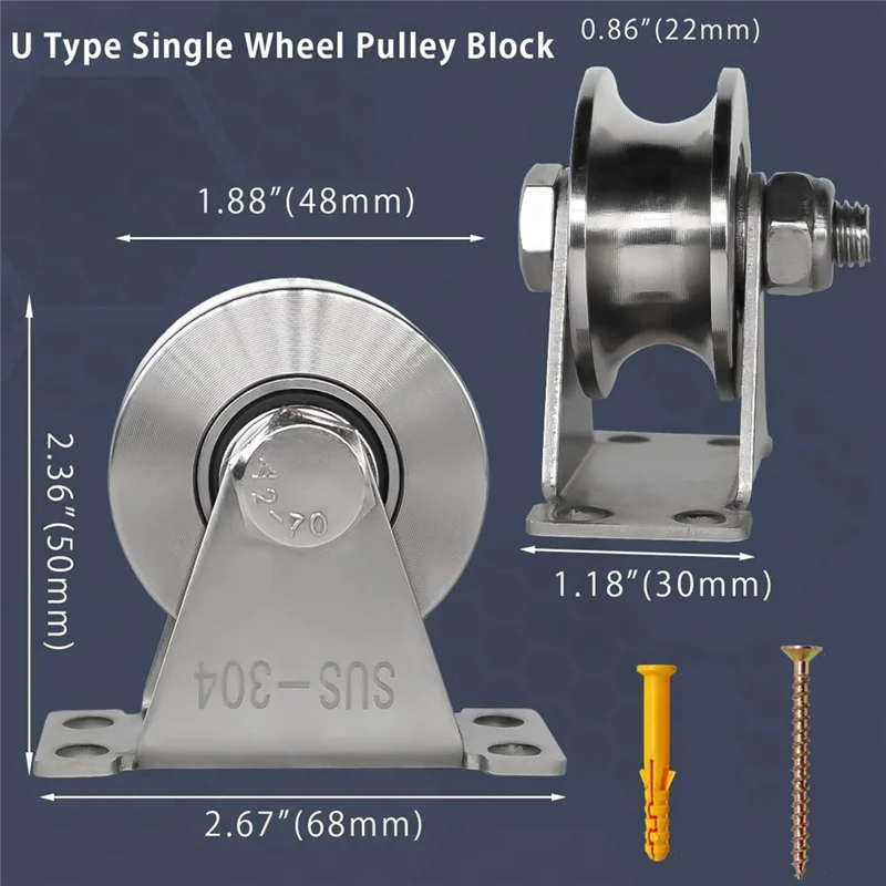 Puleggia con scanalatura VEHO-U, blocchi in acciaio inossidabile Confezione da 2 pulegge con scanalatura a rotazione super silenziosa, per la movimentazione di attrezzature da palestra fai da te